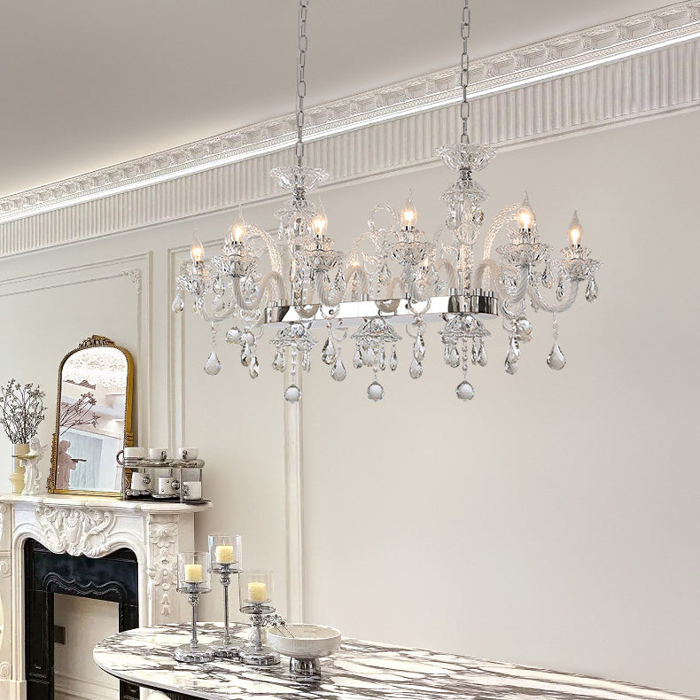 Modern Luxury Candlestick-Shaped Metal Crystal 10/12-Light Chandelier For Dining Room