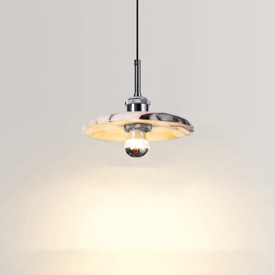 Contemporary Scandinavian Disc-Shaped Metal Marble 1-Light Pendant Light For Dining Room