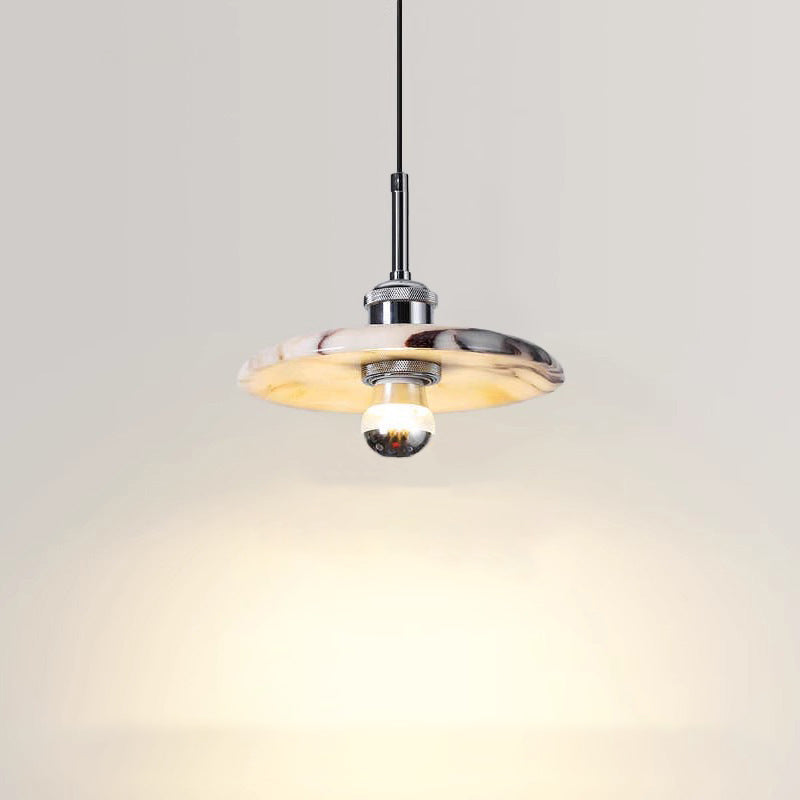 Contemporary Scandinavian Disc-Shaped Metal Marble 1-Light Pendant Light For Dining Room