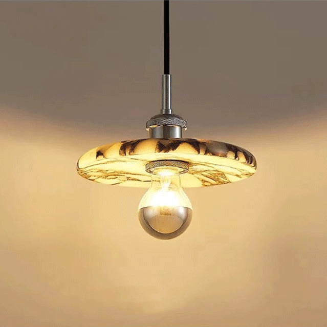 Contemporary Scandinavian Disc-Shaped Metal Marble 1-Light Pendant Light For Dining Room