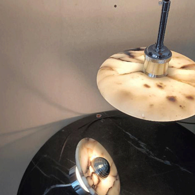 Contemporary Scandinavian Disc-Shaped Metal Marble 1-Light Pendant Light For Dining Room