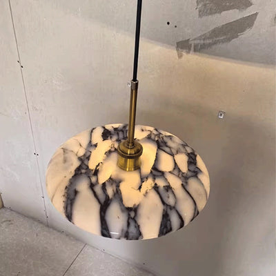 Contemporary Scandinavian Disc-Shaped Metal Marble 1-Light Pendant Light For Dining Room