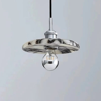 Contemporary Scandinavian Disc-Shaped Metal Marble 1-Light Pendant Light For Dining Room