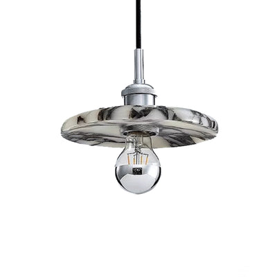 Contemporary Scandinavian Disc-Shaped Metal Marble 1-Light Pendant Light For Dining Room
