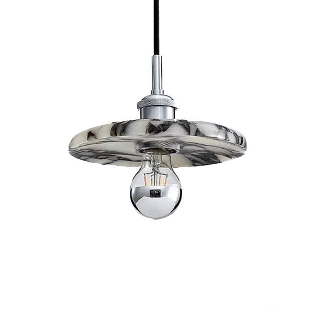 Contemporary Scandinavian Disc-Shaped Metal Marble 1-Light Pendant Light For Dining Room