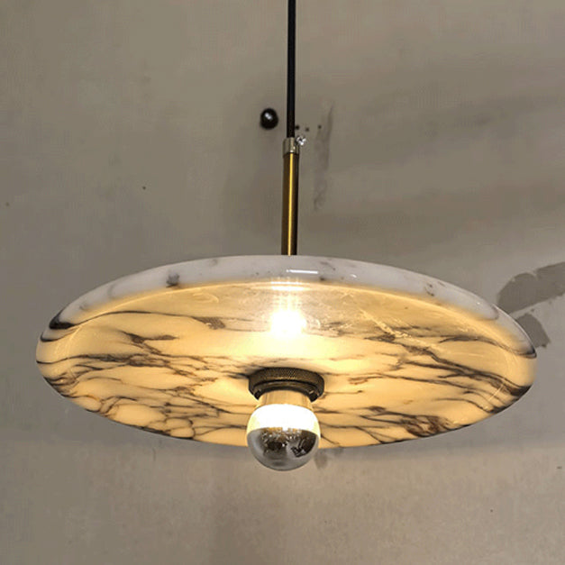 Contemporary Scandinavian Disc-Shaped Metal Marble 1-Light Pendant Light For Dining Room