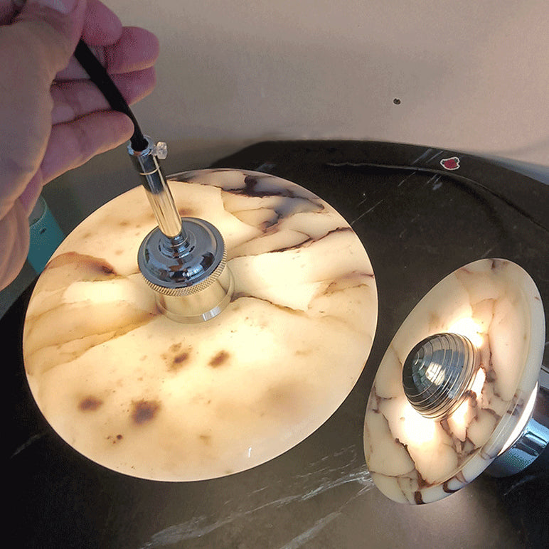 Contemporary Scandinavian Disc-Shaped Metal Marble 1-Light Pendant Light For Dining Room