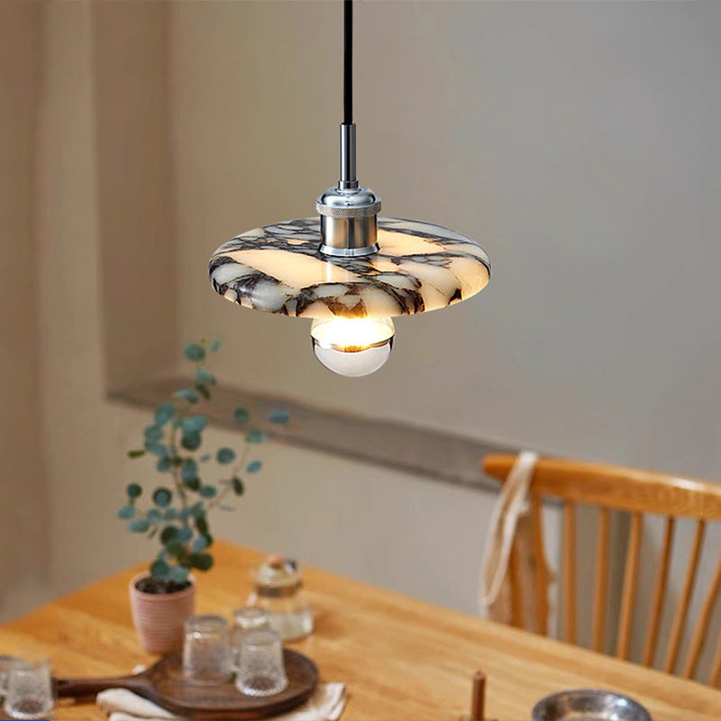 Contemporary Scandinavian Disc-Shaped Metal Marble 1-Light Pendant Light For Dining Room