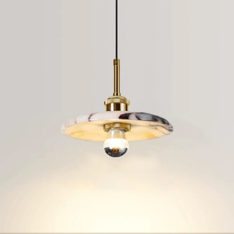 Contemporary Scandinavian Disc-Shaped Metal Marble 1-Light Pendant Light For Dining Room