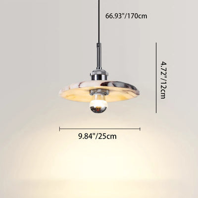 Contemporary Scandinavian Disc-Shaped Metal Marble 1-Light Pendant Light For Dining Room