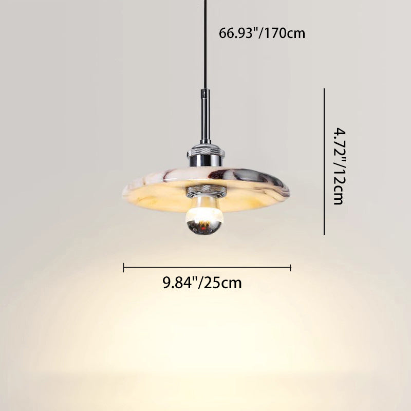 Contemporary Scandinavian Disc-Shaped Metal Marble 1-Light Pendant Light For Dining Room