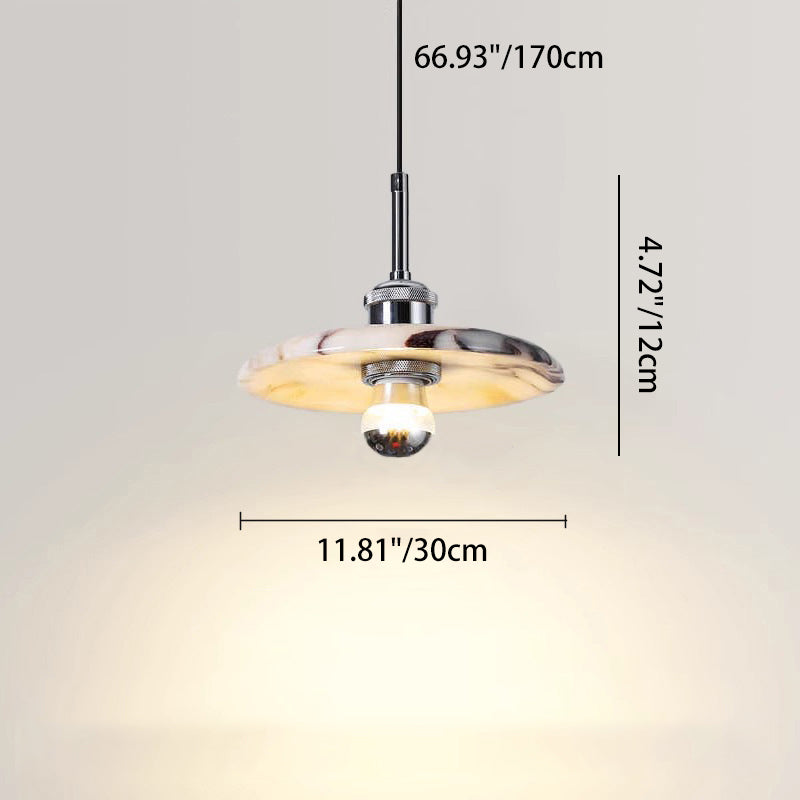 Contemporary Scandinavian Disc-Shaped Metal Marble 1-Light Pendant Light For Dining Room