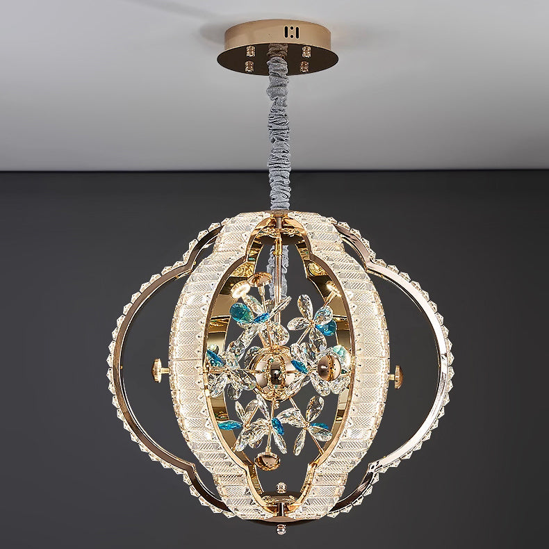 Contemporary Luxury Hollow Sphere Metal Crystal LED Chandelier For Bedroom