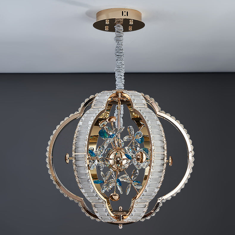 Contemporary Luxury Hollow Sphere Metal Crystal LED Chandelier For Bedroom