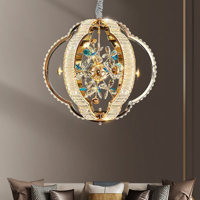 Contemporary Luxury Hollow Sphere Metal Crystal LED Chandelier For Bedroom