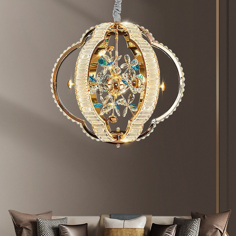 Contemporary Luxury Hollow Sphere Metal Crystal LED Chandelier For Bedroom