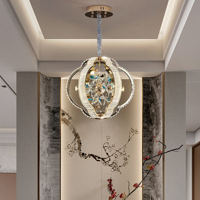 Contemporary Luxury Hollow Sphere Metal Crystal LED Chandelier For Bedroom