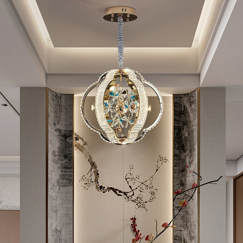 Contemporary Luxury Hollow Sphere Metal Crystal LED Chandelier For Bedroom