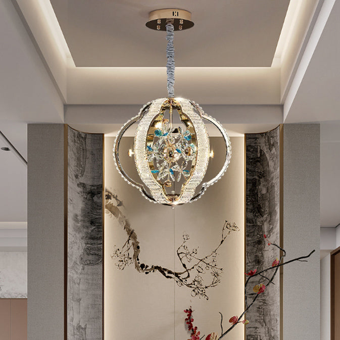 Contemporary Luxury Hollow Sphere Metal Crystal LED Chandelier For Bedroom