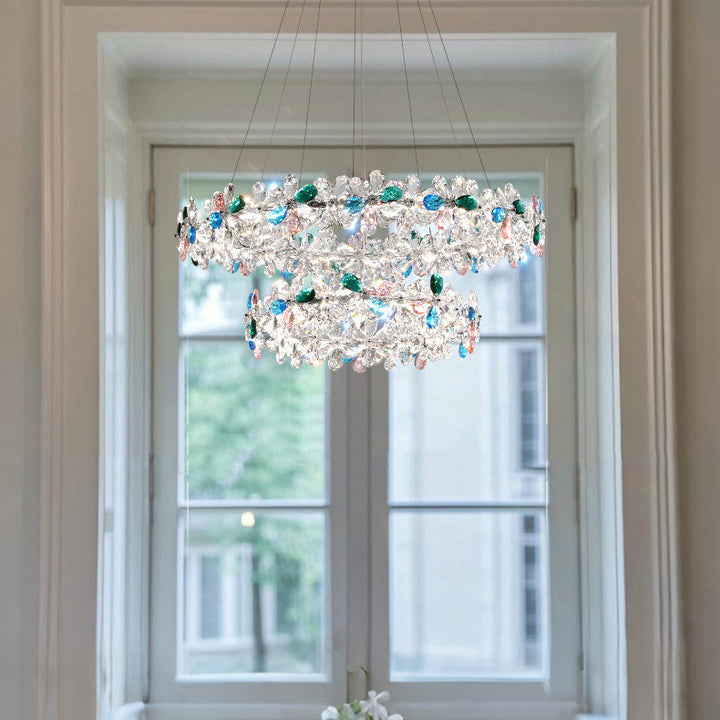 Contemporary Luxury Circular Wave Line Hardware Crystal LED Chandelier For Living Room