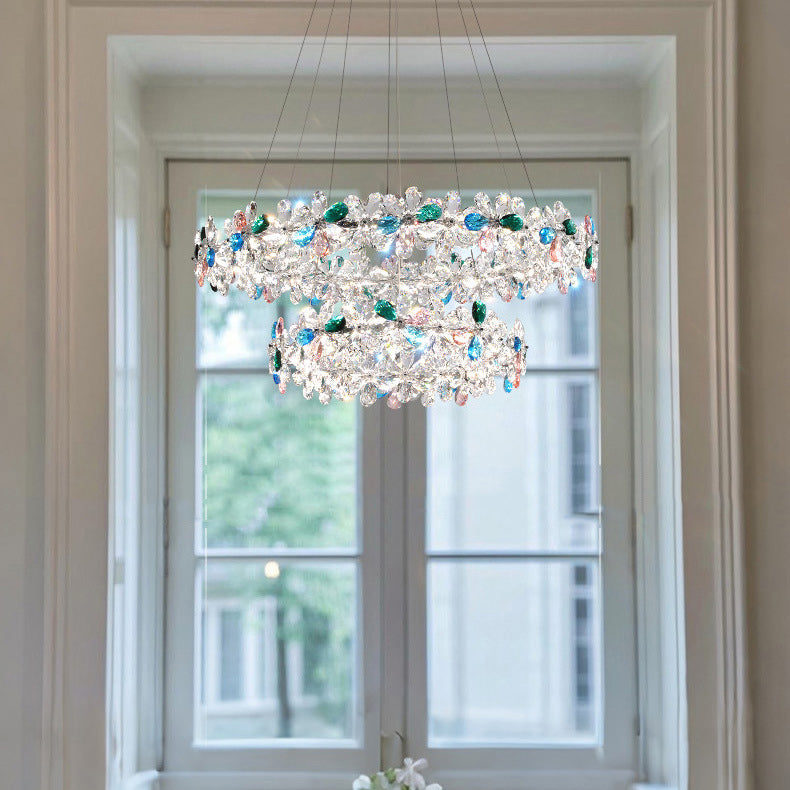 Contemporary Luxury Circular Wave Line Hardware Crystal LED Chandelier For Living Room