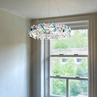 Contemporary Luxury Circular Wave Line Hardware Crystal LED Chandelier For Living Room