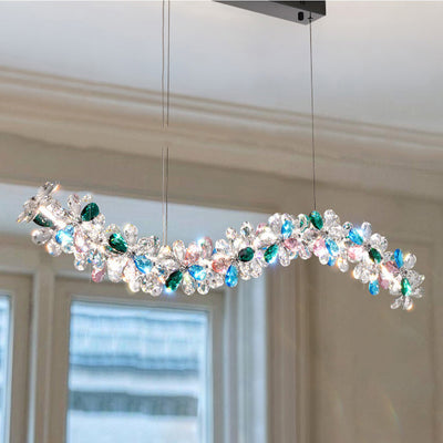 Contemporary Luxury Circular Wave Line Hardware Crystal LED Chandelier For Living Room
