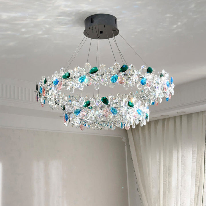 Contemporary Luxury Circular Wave Line Hardware Crystal LED Chandelier For Living Room