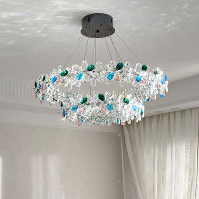 Contemporary Luxury Circular Wave Line Hardware Crystal LED Chandelier For Living Room