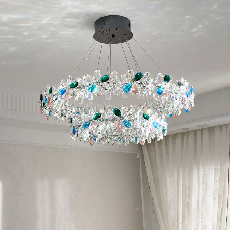 Contemporary Luxury Circular Wave Line Hardware Crystal LED Chandelier For Living Room