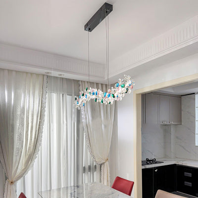Contemporary Luxury Circular Wave Line Hardware Crystal LED Chandelier For Living Room