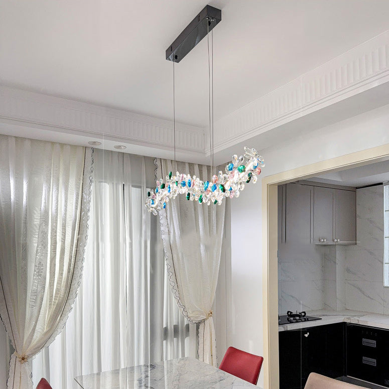 Contemporary Luxury Circular Wave Line Hardware Crystal LED Chandelier For Living Room