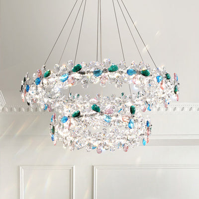 Contemporary Luxury Circular Wave Line Hardware Crystal LED Chandelier For Living Room