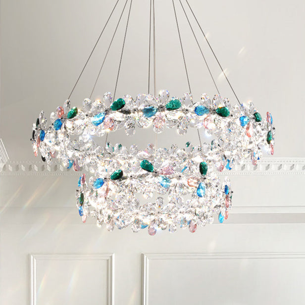 Contemporary Luxury Circular Wave Line Hardware Crystal LED Chandelier For Living Room