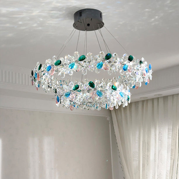 Contemporary Luxury Circular Wave Line Hardware Crystal LED Chandelier For Living Room