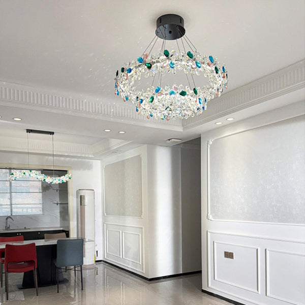 Contemporary Luxury Circular Wave Line Hardware Crystal LED Chandelier For Living Room