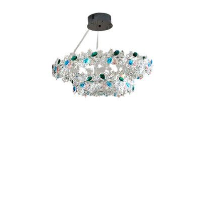 Contemporary Luxury Circular Wave Line Hardware Crystal LED Chandelier For Living Room