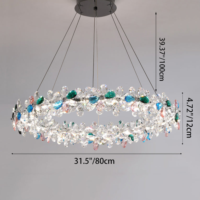 Contemporary Luxury Circular Wave Line Hardware Crystal LED Chandelier For Living Room