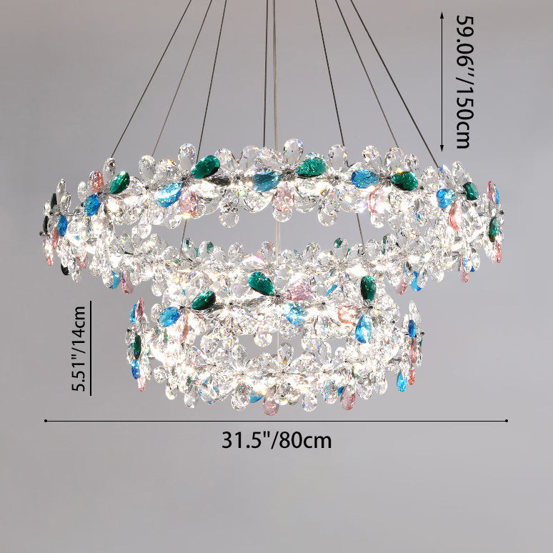 Contemporary Luxury Circular Wave Line Hardware Crystal LED Chandelier For Living Room