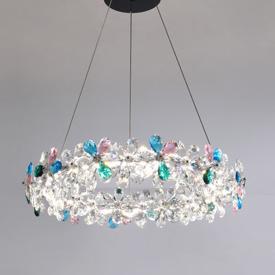 Contemporary Luxury Circular Wave Line Hardware Crystal LED Chandelier For Living Room