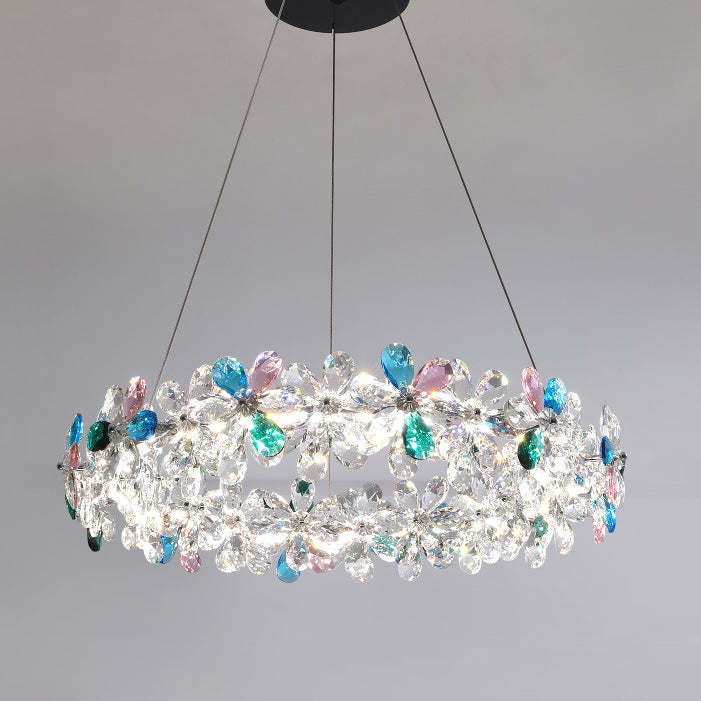 Contemporary Luxury Circular Wave Line Hardware Crystal LED Chandelier For Living Room