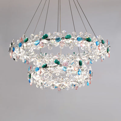 Contemporary Luxury Circular Wave Line Hardware Crystal LED Chandelier For Living Room