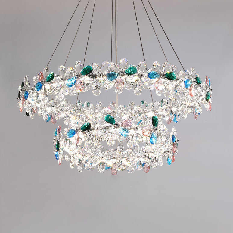 Contemporary Luxury Circular Wave Line Hardware Crystal LED Chandelier For Living Room