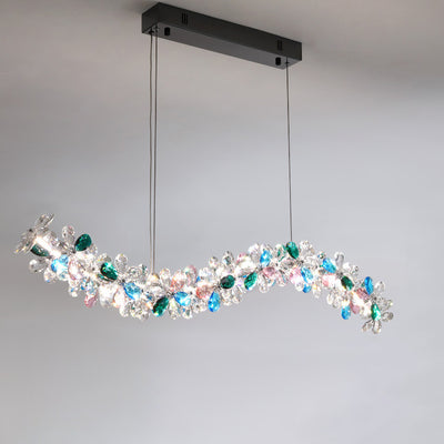 Contemporary Luxury Circular Wave Line Hardware Crystal LED Chandelier For Living Room
