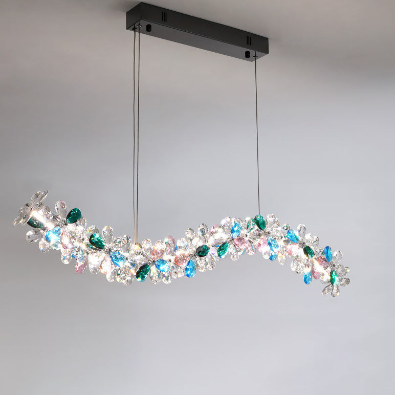 Contemporary Luxury Circular Wave Line Hardware Crystal LED Chandelier For Living Room
