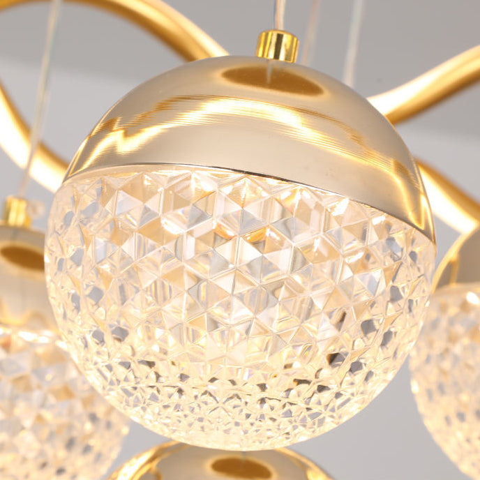 Traditional French Spherical Wavy Line Iron Silicone Aluminum Acrylic LED Chandeliers For Dining Room