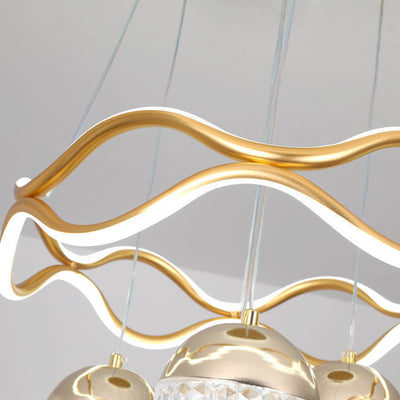 Traditional French Spherical Wavy Line Iron Silicone Aluminum Acrylic LED Chandeliers For Dining Room