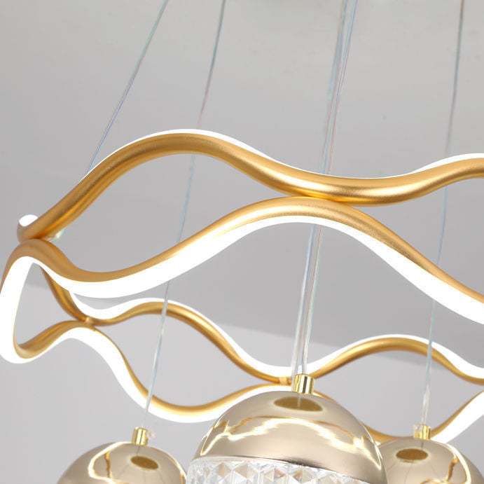 Traditional French Spherical Wavy Line Iron Silicone Aluminum Acrylic LED Chandeliers For Dining Room