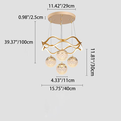 Traditional French Spherical Wavy Line Iron Silicone Aluminum Acrylic LED Chandeliers For Dining Room