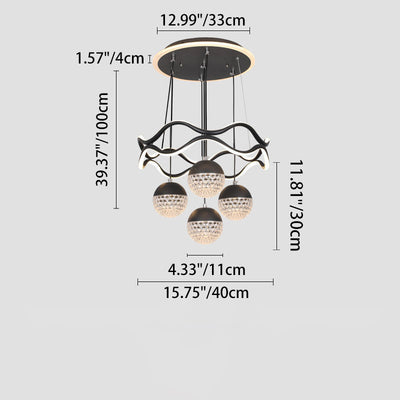 Traditional French Spherical Wavy Line Iron Silicone Aluminum Acrylic LED Chandeliers For Dining Room